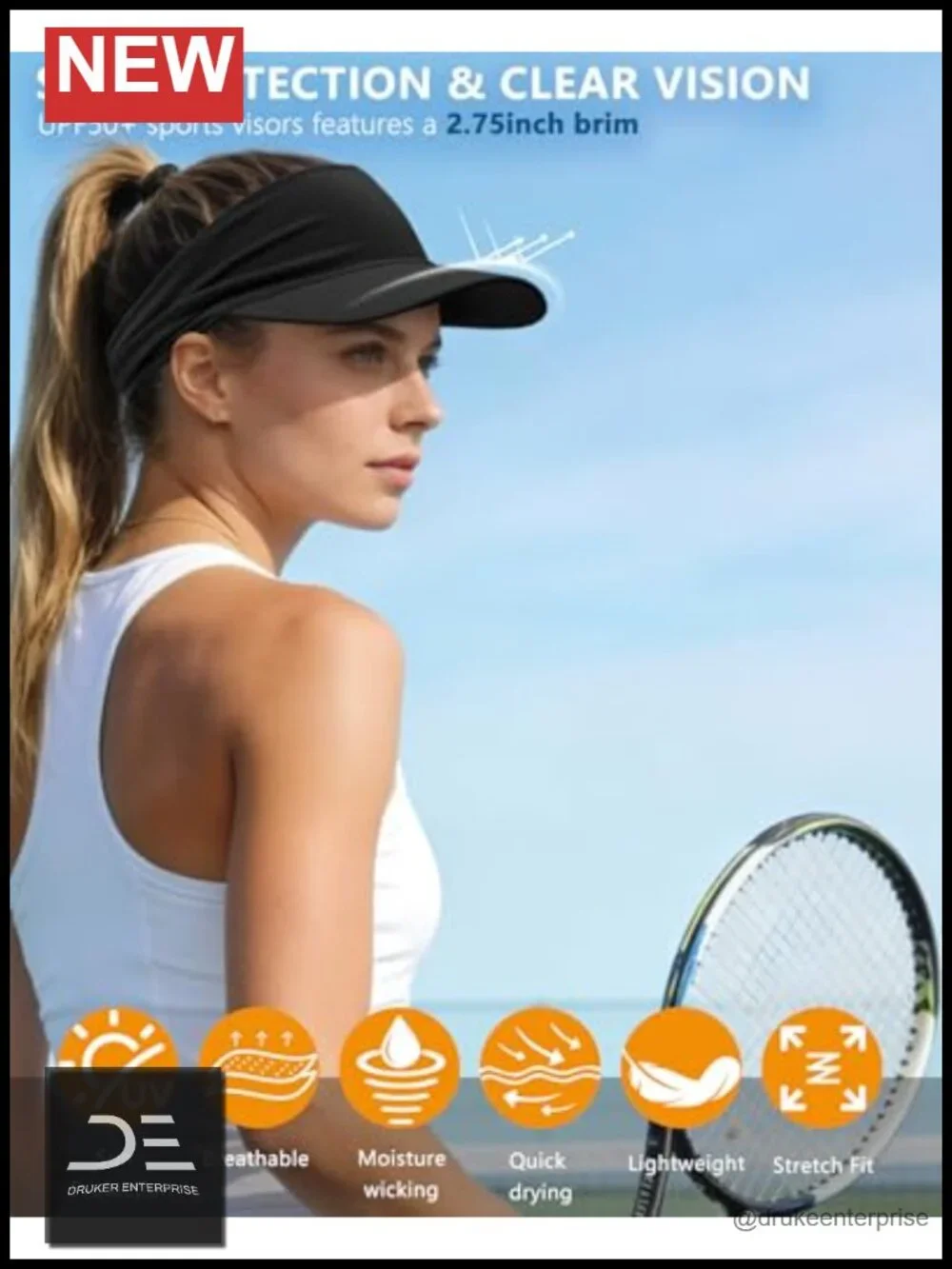 Cooling Stretchy Visor Hat Unisex Sun Visor UPF 50 Lightweight Sports